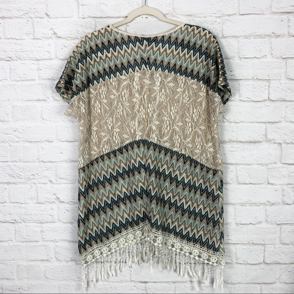 Amitie Chevron Crochet Boho Oversized Tunic Top S - Picture 5 of 7